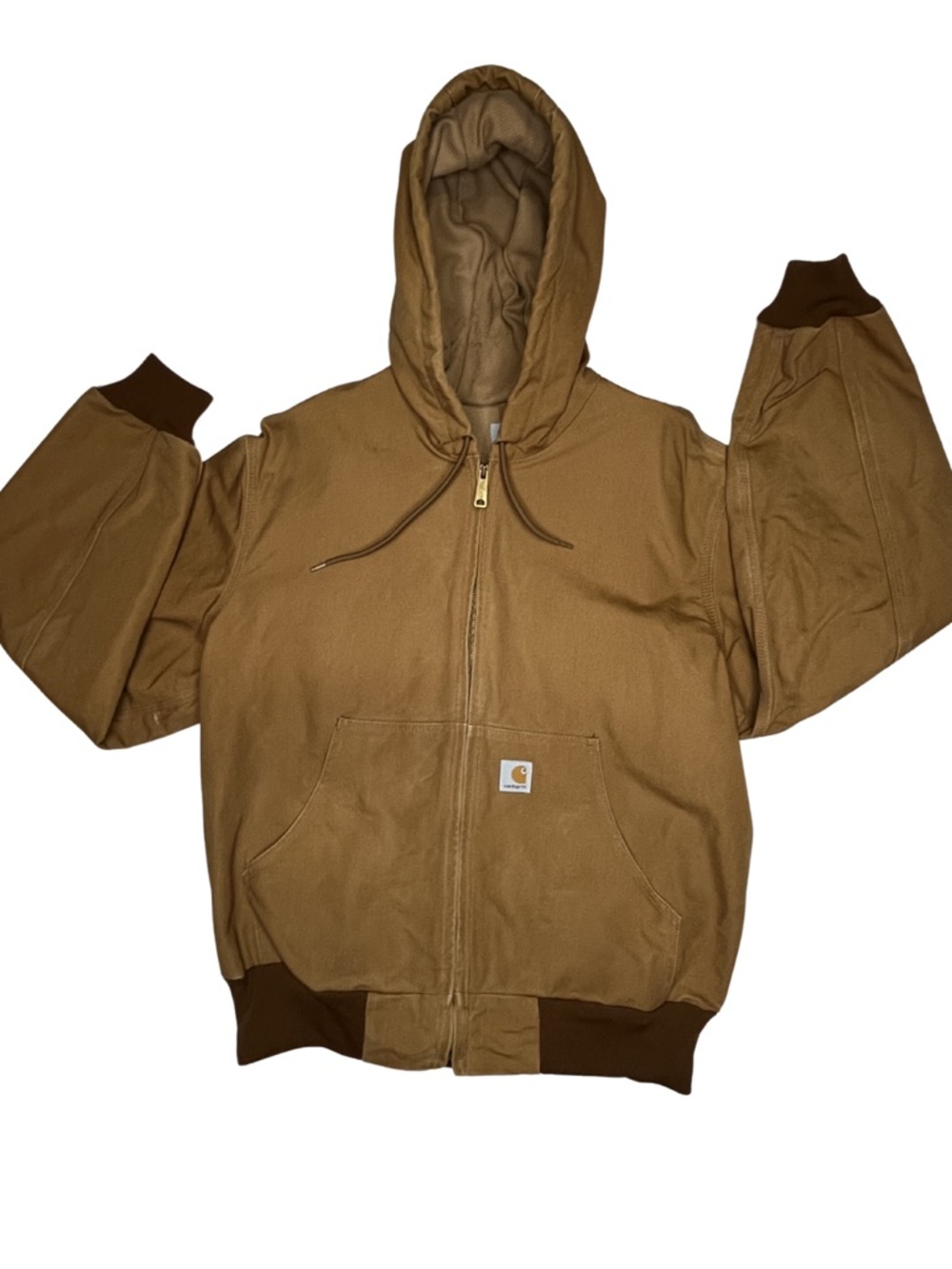 Carhartt J131 tan Duck Active Jacket USA Made Hooded Work Jacket Large Regular